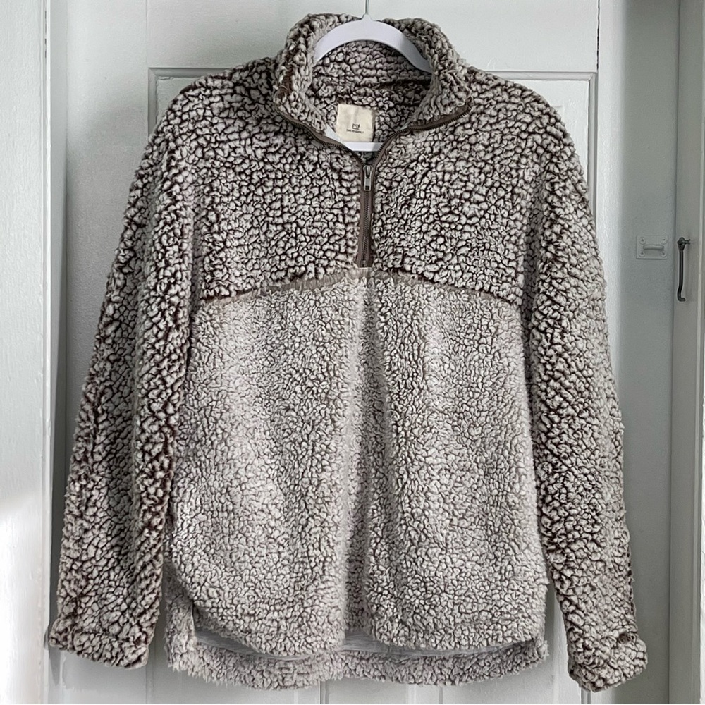 Thread & Supply Latte Ivory Fleece 1/4 Zip Pullover Sweater Soft, Lined, Small